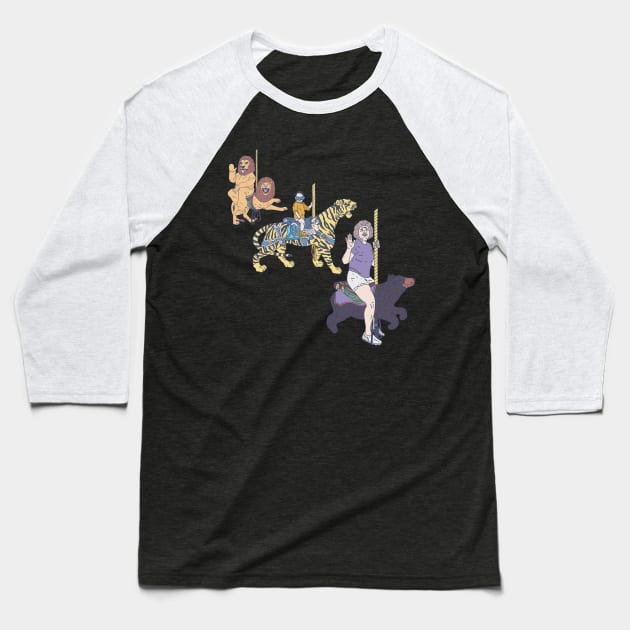 Lions Tigers and Bears - Oh My - Fantasy Merry Go Round Baseball T-Shirt by DeWinnes